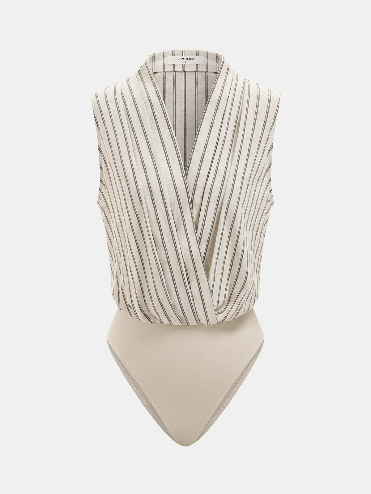 Cotton Linen Striped Sleeveless Wrap Bodysuit sold by COMMENSE product image thumbnail 2