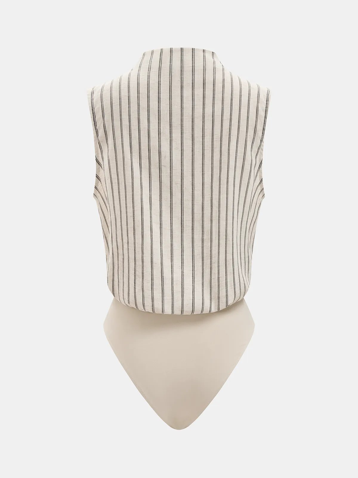 Cotton Linen Striped Sleeveless Wrap Bodysuit sold by COMMENSE product image thumbnail 3
