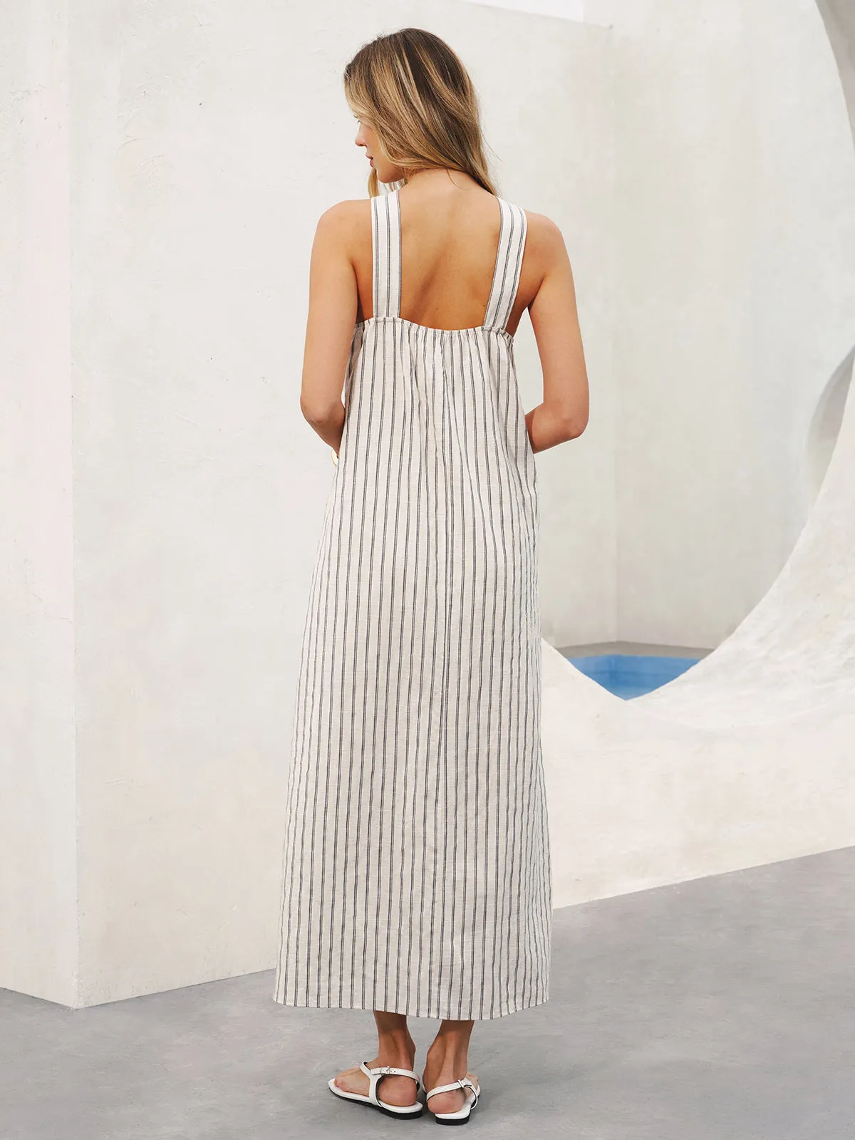 Halter Striped Cotton-Linen Maxi Dress sold by COMMENSE product image thumbnail 5
