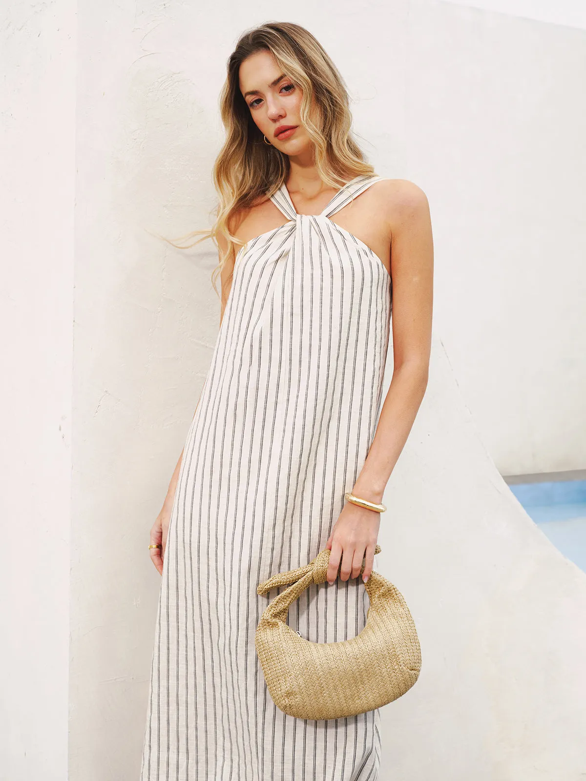 Halter Striped Cotton-Linen Maxi Dress sold by COMMENSE product image thumbnail 2
