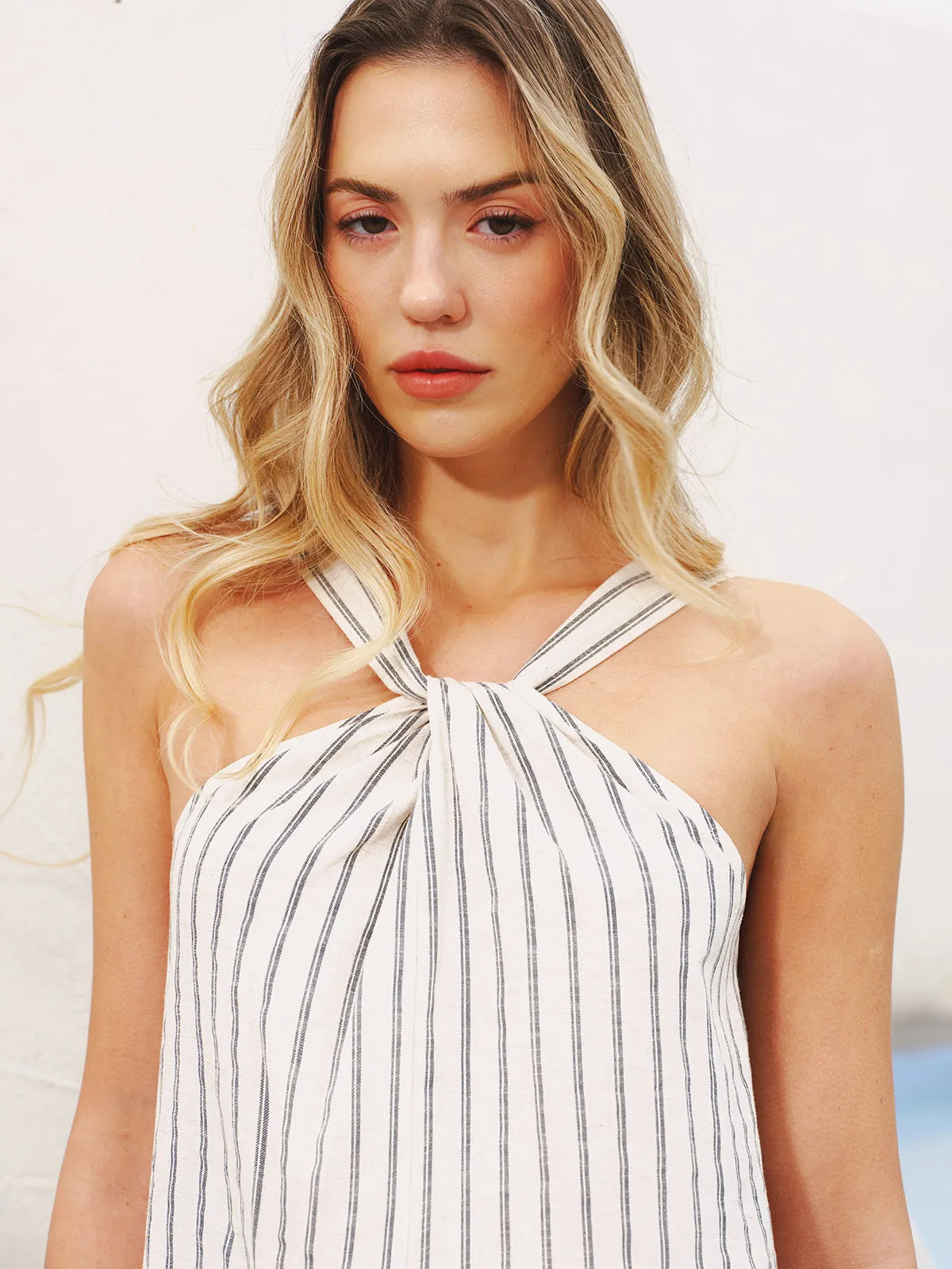 Halter Striped Cotton-Linen Maxi Dress sold by COMMENSE product image thumbnail 3