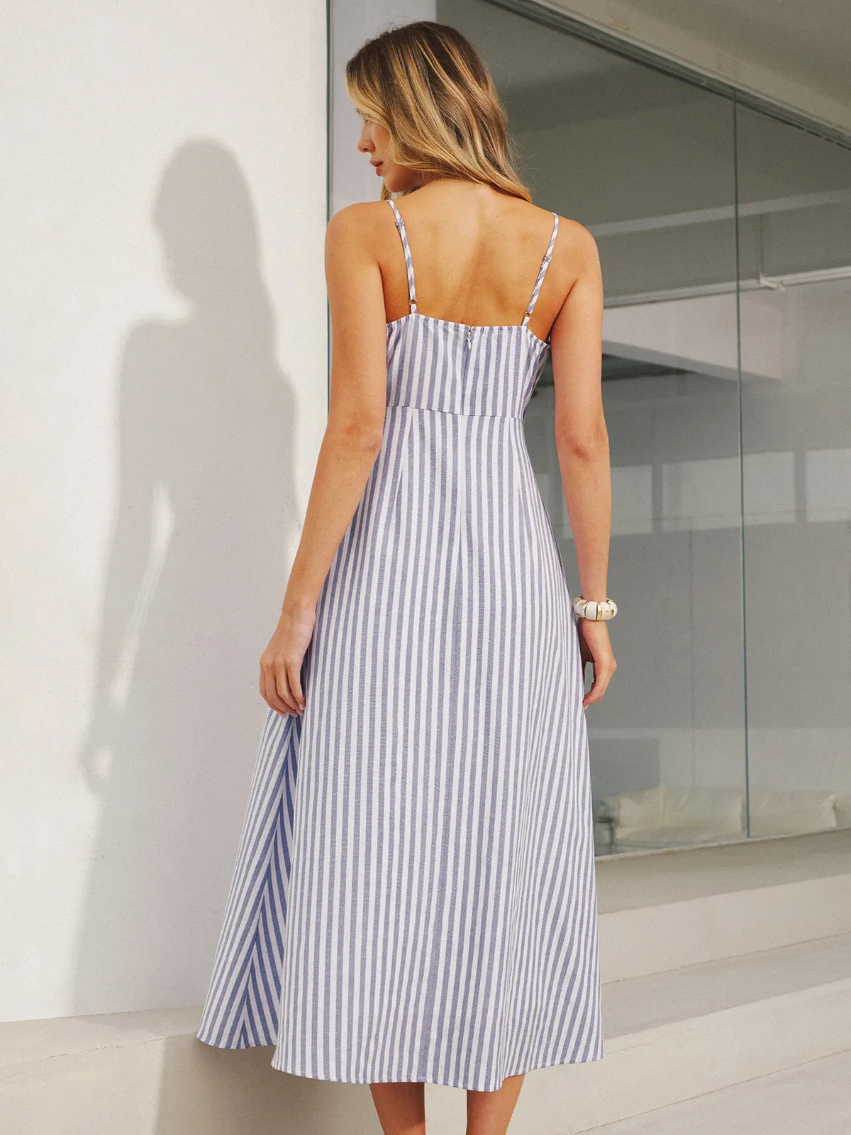 Lace Trim Striped Cami Maxi Dress sold by COMMENSE product image thumbnail 5
