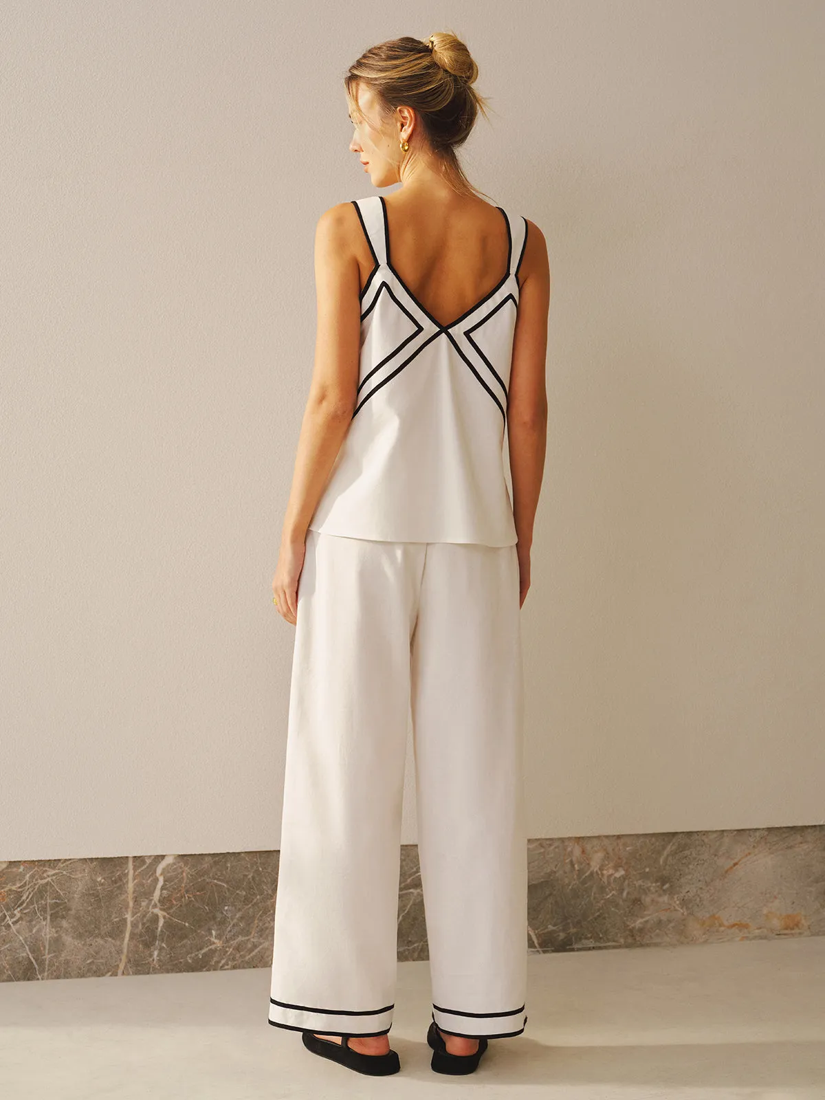 Contrast Trim Cami Top & Wide Leg Pants Set sold by COMMENSE product image thumbnail 2