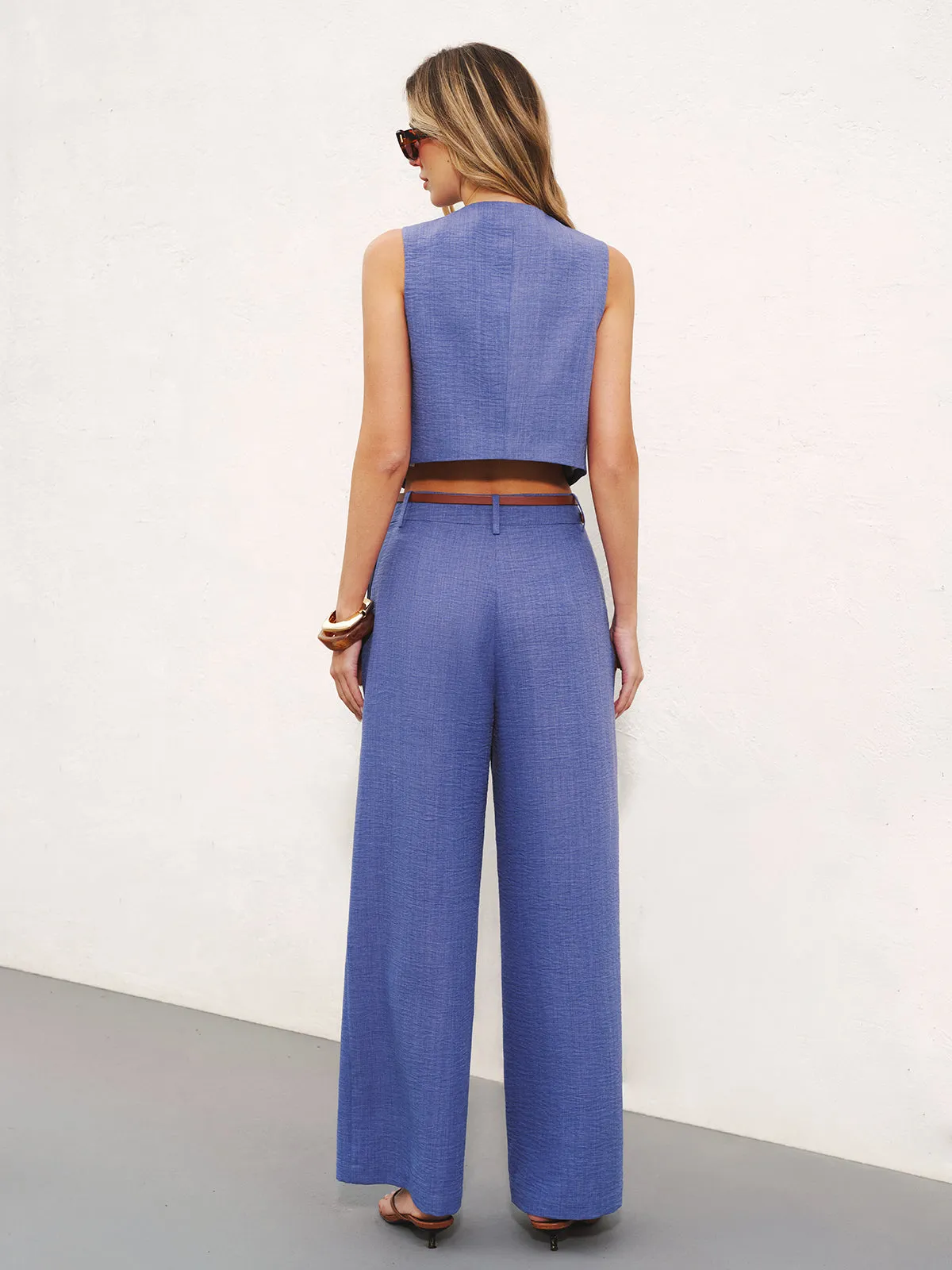 Sleeveless Button Top & Wide-Leg Pants Set sold by COMMENSE product image thumbnail 5