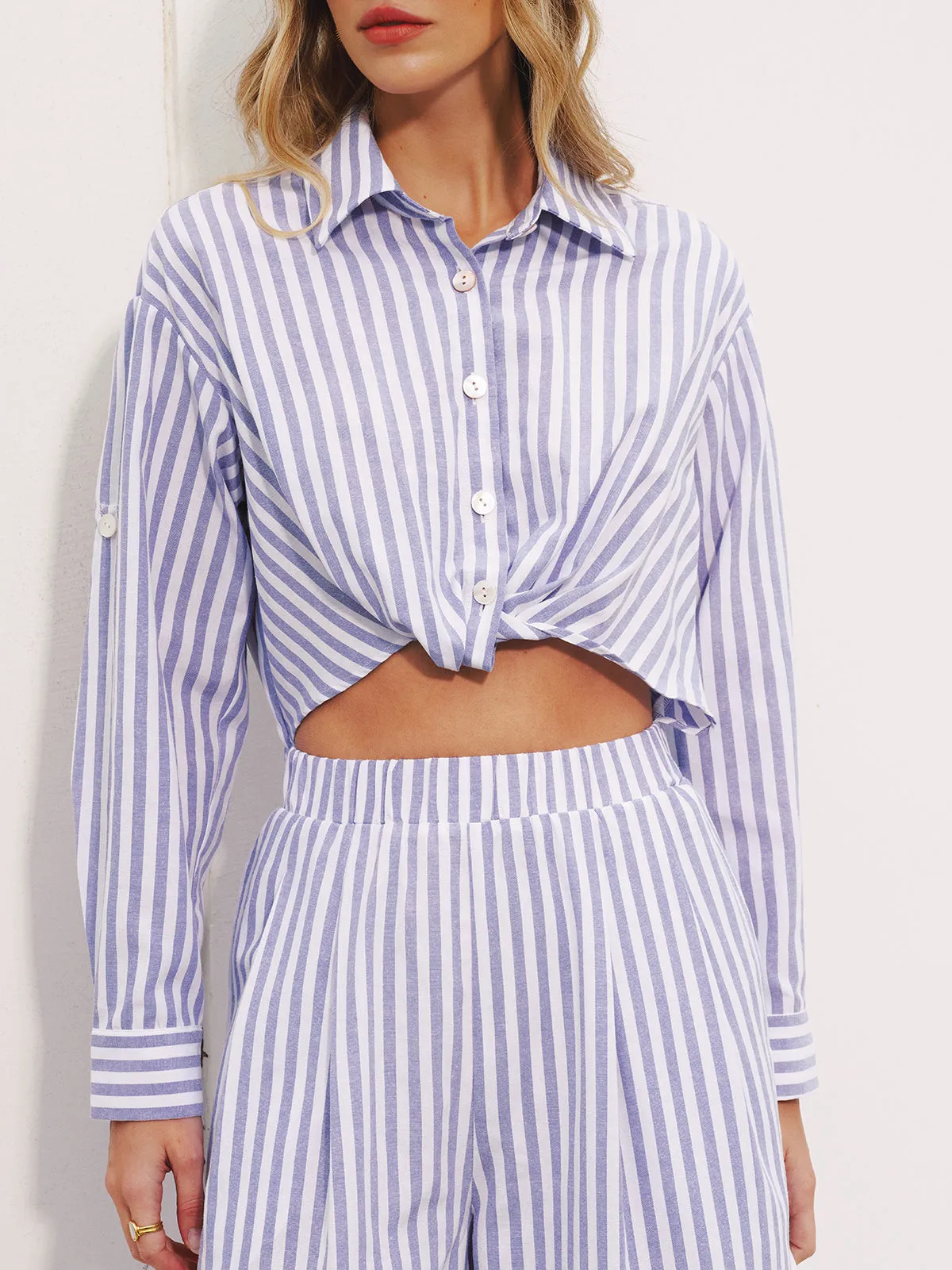 Striped Collared Wide-Leg Jumpsuit sold by COMMENSE product image thumbnail 3