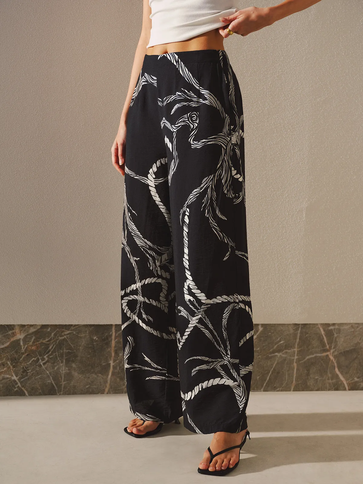 Rope Print Wide-leg Pants sold by COMMENSE product image thumbnail 3