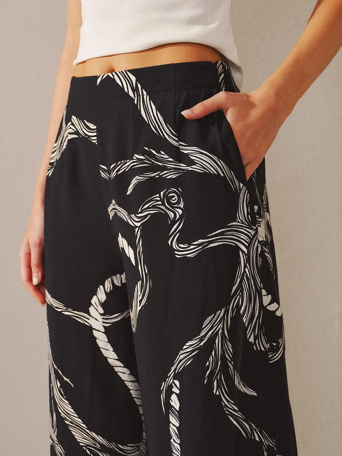 Rope Print Wide-leg Pants sold by COMMENSE product image thumbnail 4