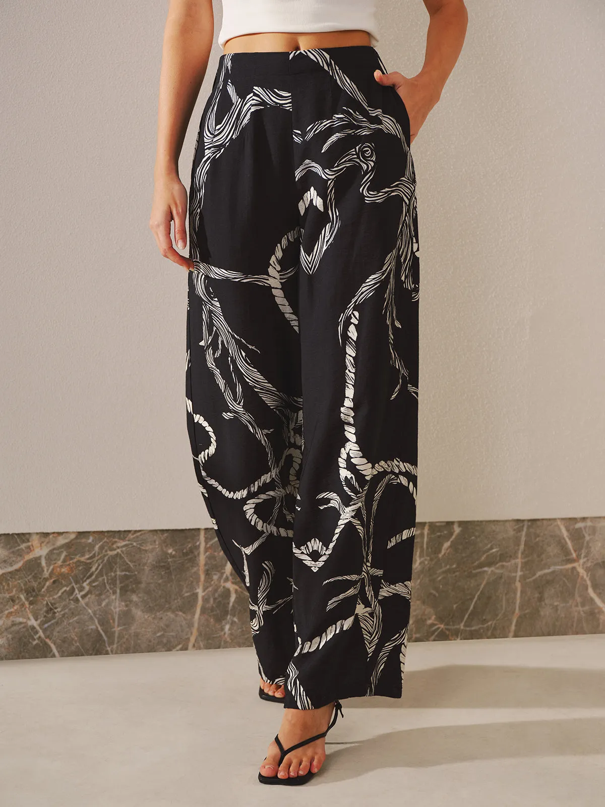 Rope Print Wide-leg Pants sold by COMMENSE product image thumbnail 5