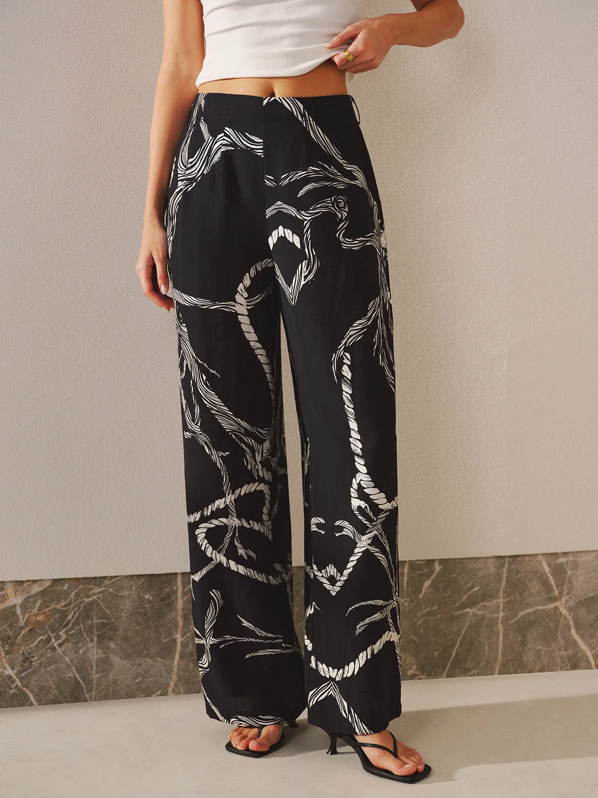 Rope Print Wide-leg Pants sold by COMMENSE product image thumbnail 2