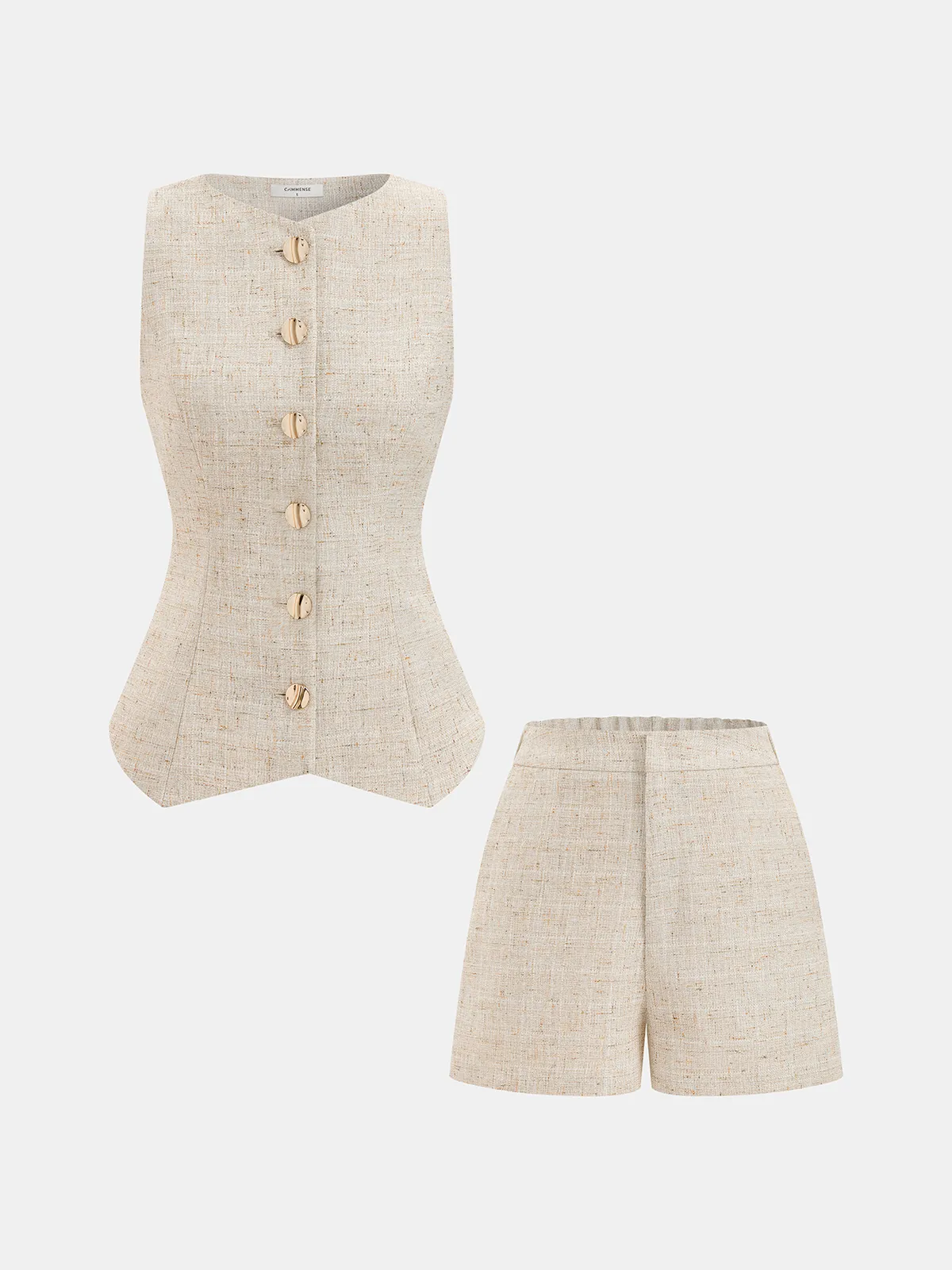 Tweed Buttoned Vest & Mini Shorts Set sold by COMMENSE product image thumbnail 2