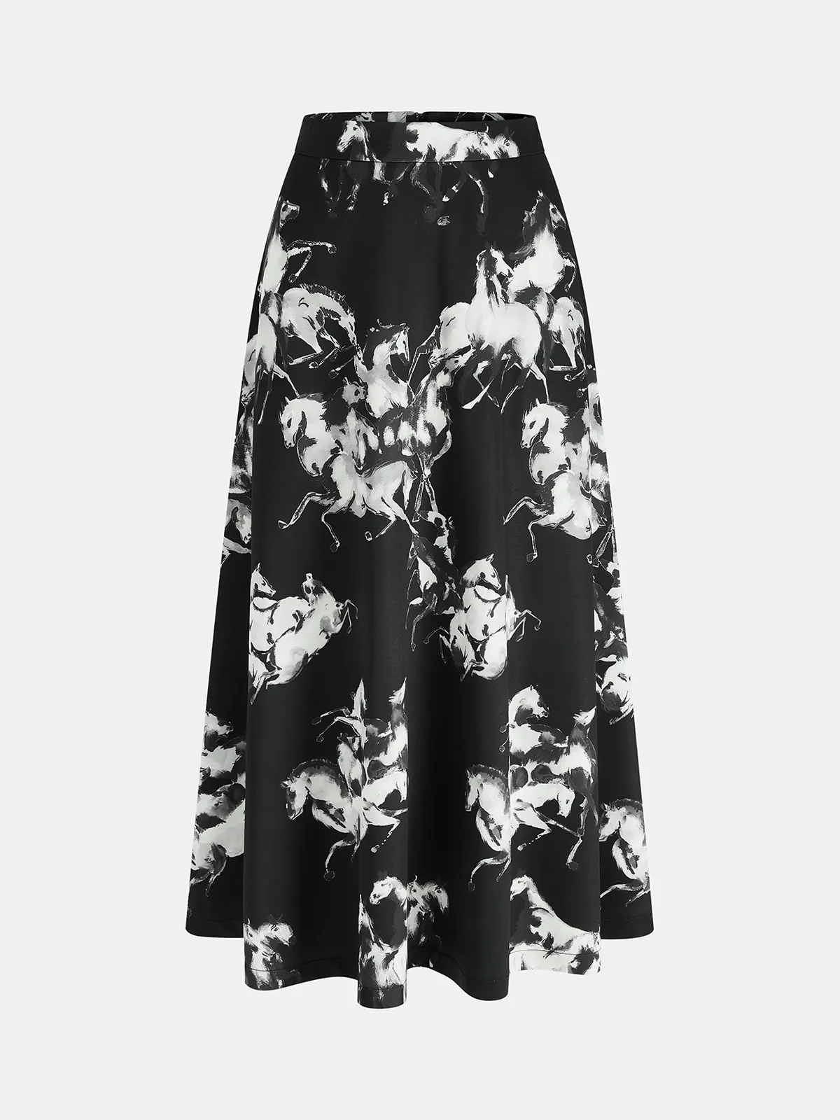 Ink Horse Print A-Line Midi Skirt sold by COMMENSE product image thumbnail 2