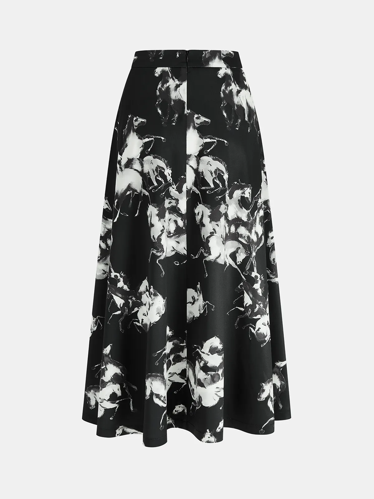 Ink Horse Print A-Line Midi Skirt sold by COMMENSE product image thumbnail 3