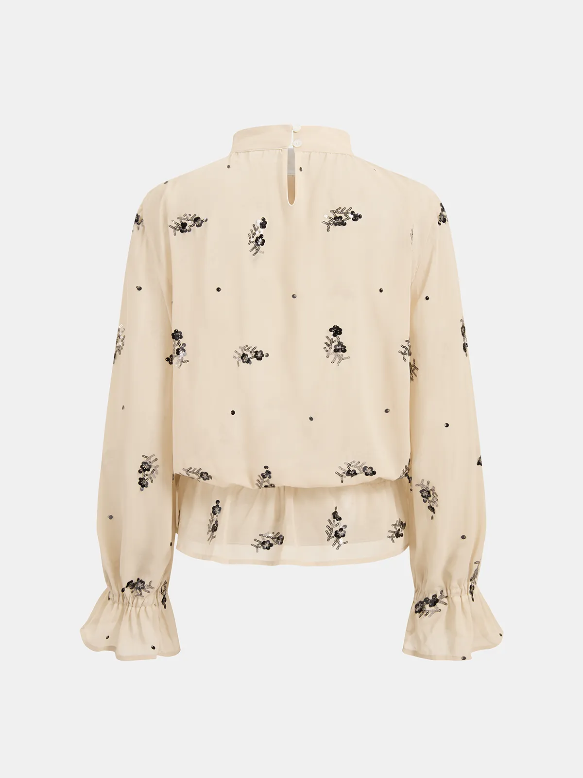 Sequin Floral Mock Neck Smocked Waist Blouse sold by COMMENSE product image thumbnail 3