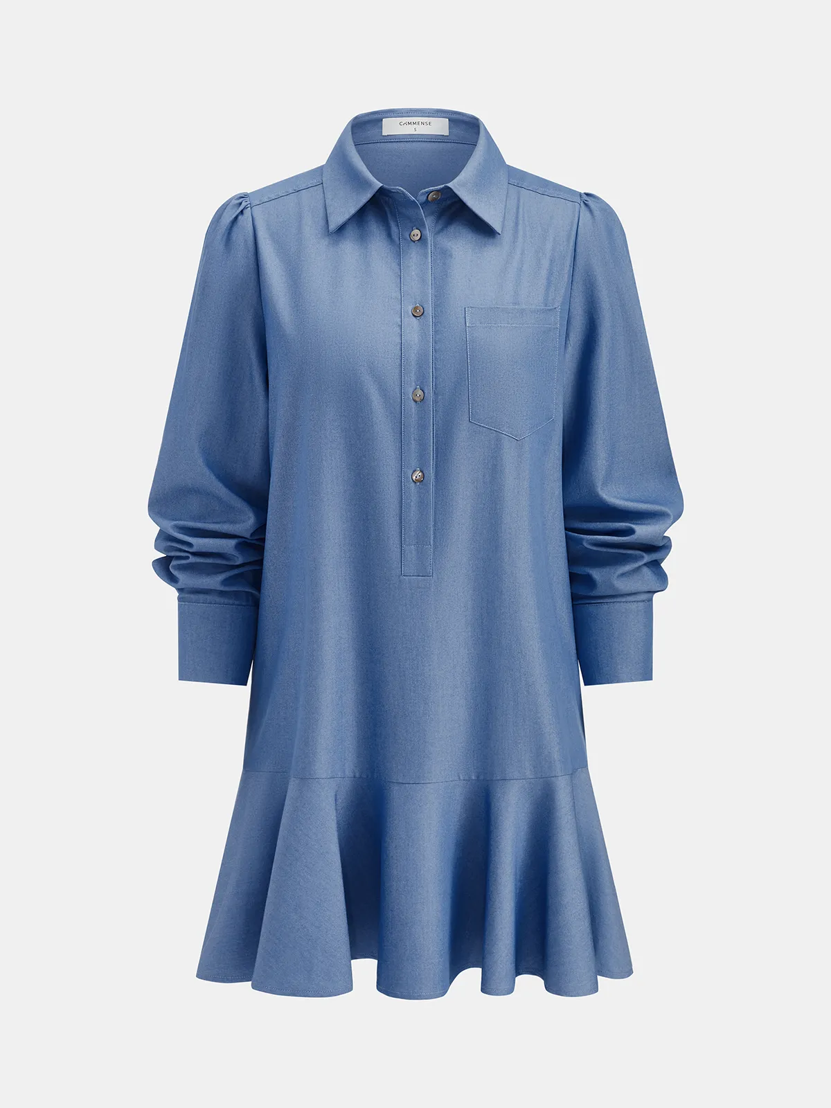 Denim Ruffle Hem Shirt Dress sold by COMMENSE product image thumbnail 2
