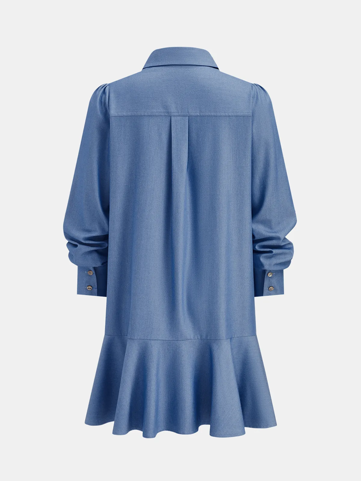 Denim Ruffle Hem Shirt Dress sold by COMMENSE product image thumbnail 3
