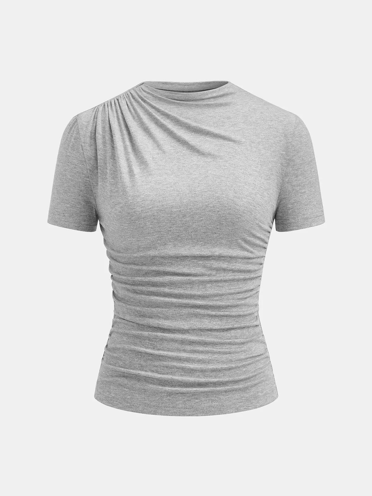Ruched Fitted Short Sleeve Top sold by COMMENSE