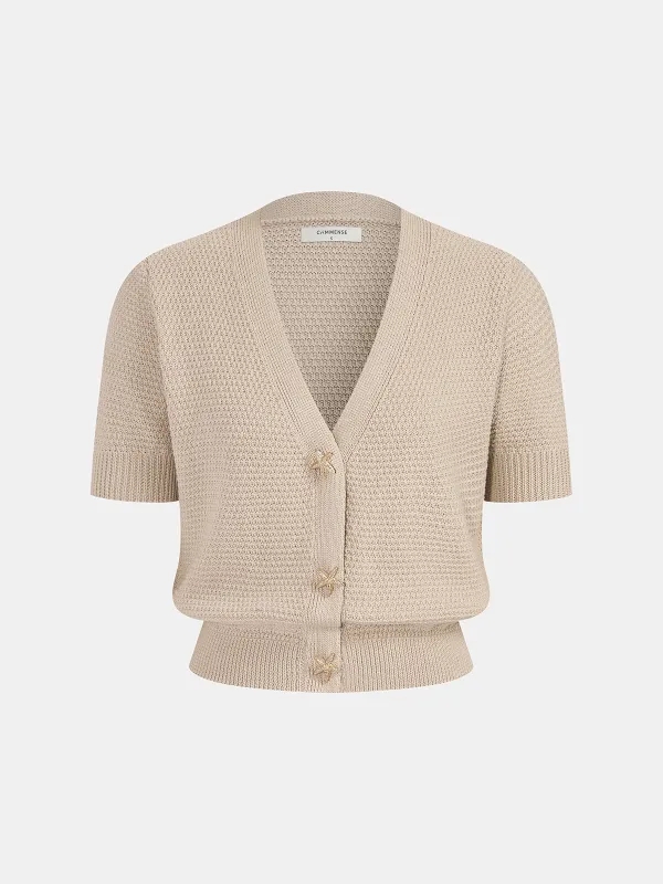 V-Neck Short Sleeve Starfish Button Cardigan sold by COMMENSE