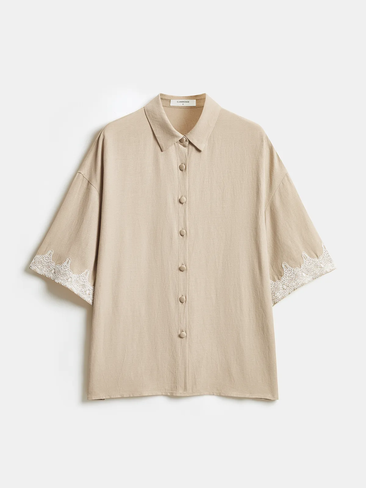 Linen Blend Lace Trim Shirt & Shorts Set sold by COMMENSE product image thumbnail 2