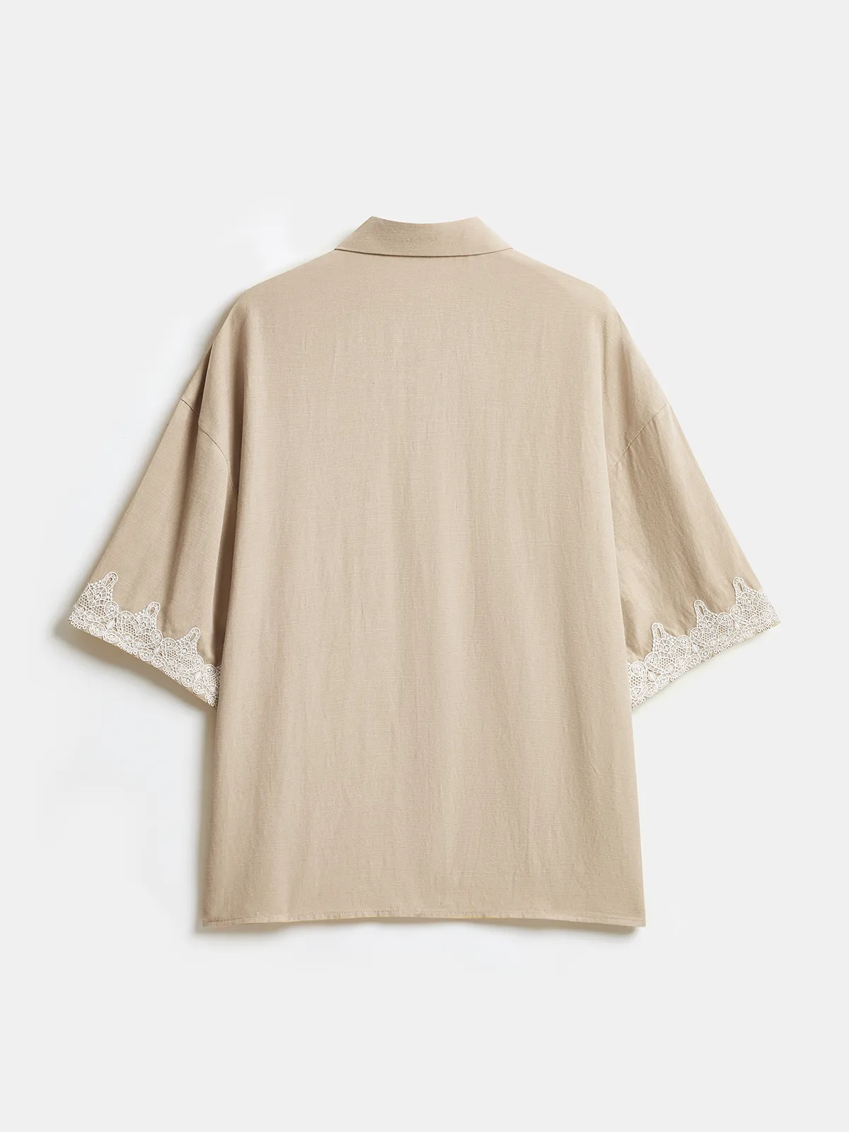 Linen Blend Lace Trim Shirt & Shorts Set sold by COMMENSE product image thumbnail 3