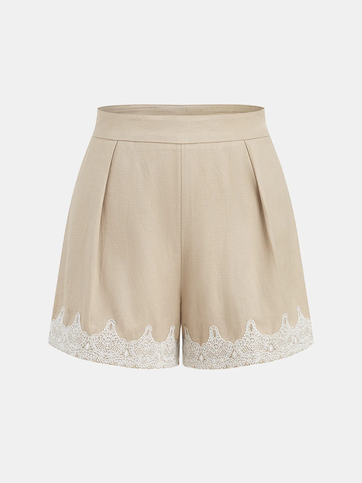 Linen Blend Lace Trim Shirt & Shorts Set sold by COMMENSE product image thumbnail 4