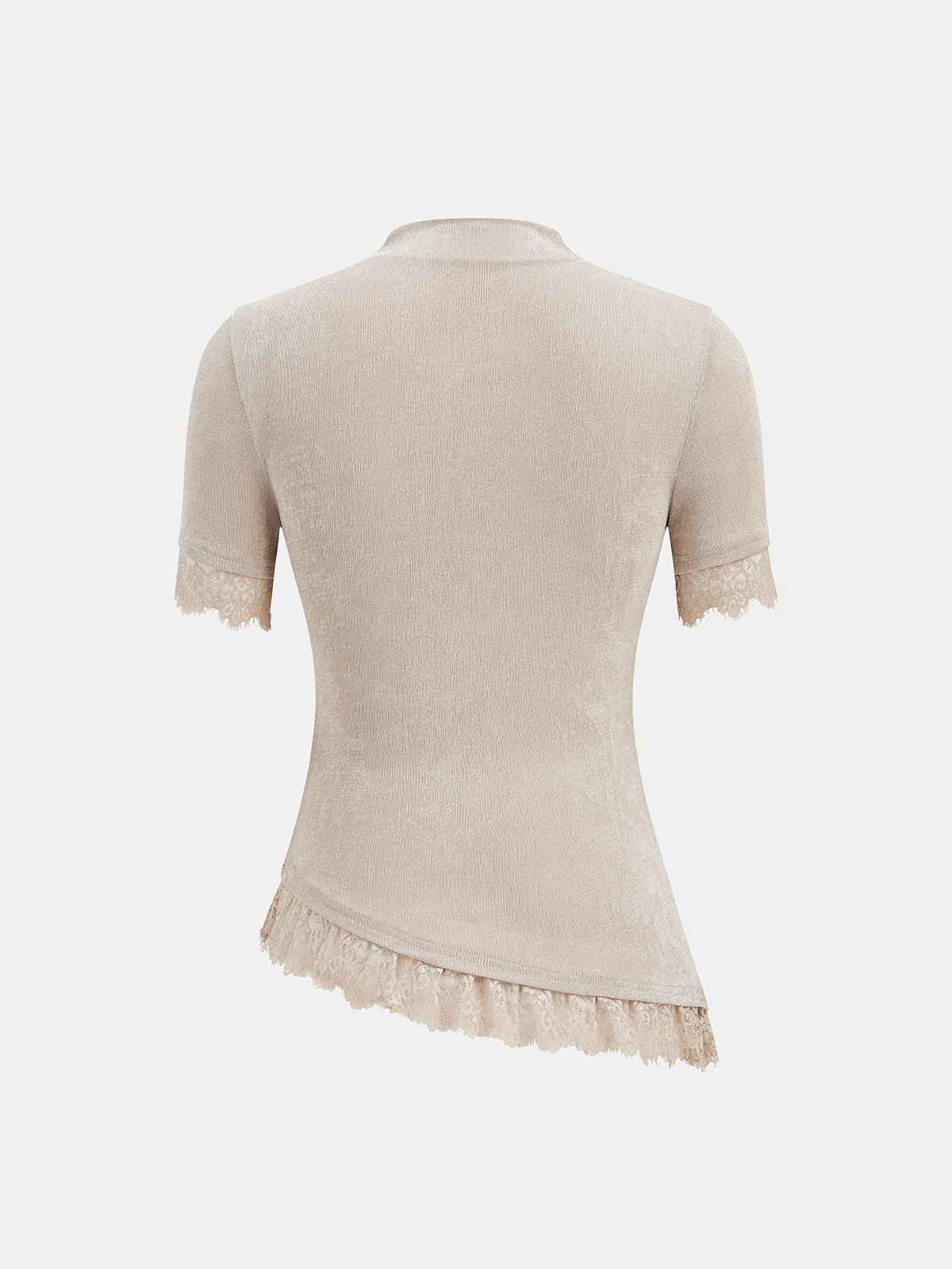 Mock Neck Ruched Lace Trim Top sold by COMMENSE product image thumbnail 2