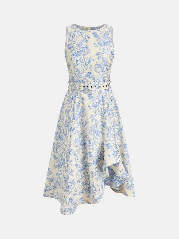 Sleeveless Floral Belted Asymmetrical Dress sold by COMMENSE