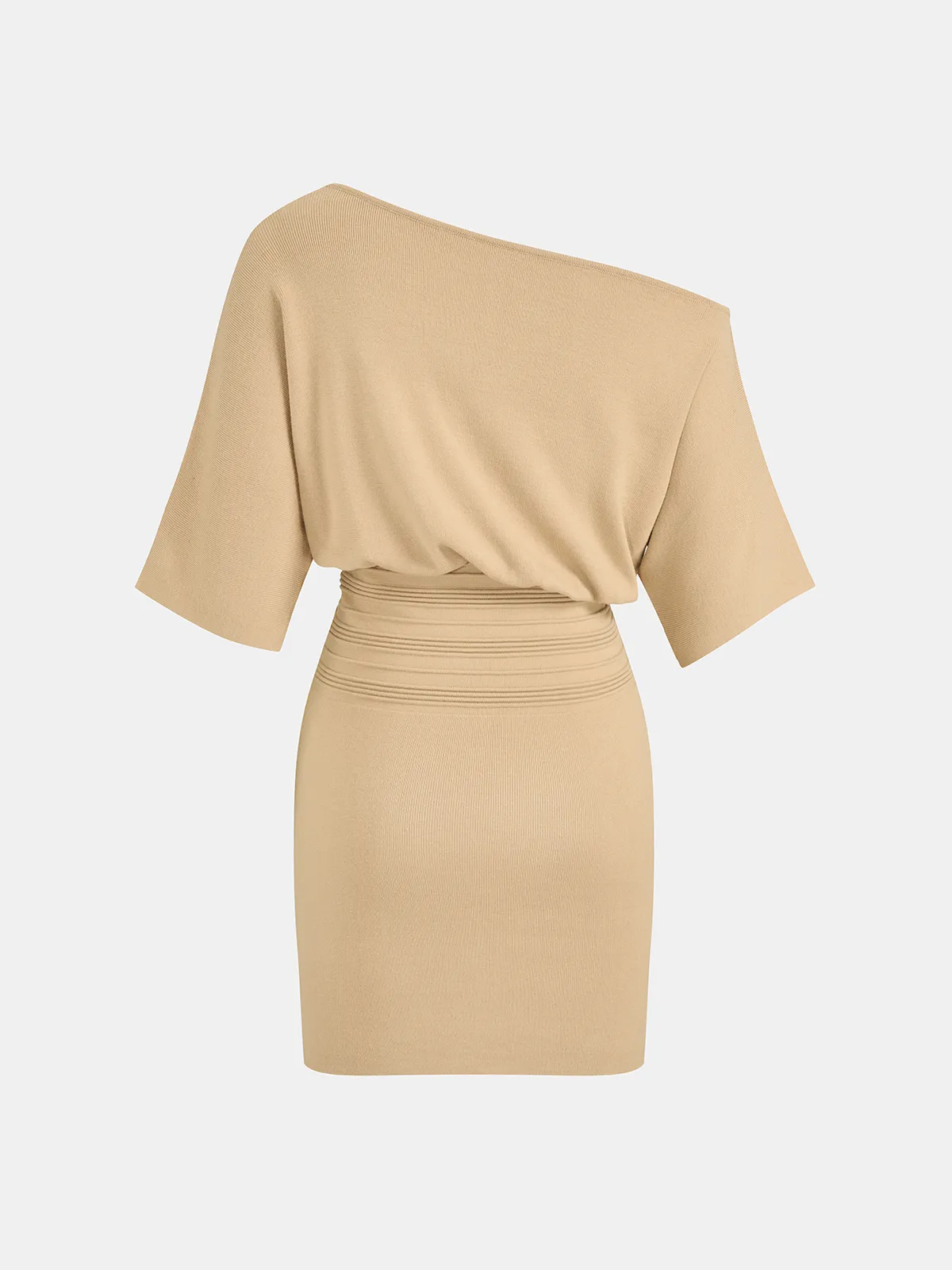 Off-Shoulder Cinched Waist Knit Dress sold by COMMENSE product image thumbnail 2