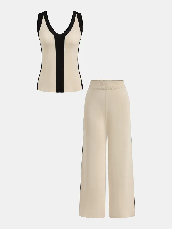 Color Block Knit Tank Top & Pants Set made by COMMENSE