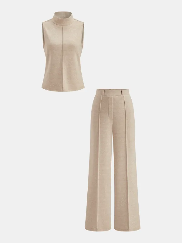Seam Detail Mock Neck Tank & Pants Set made by COMMENSE
