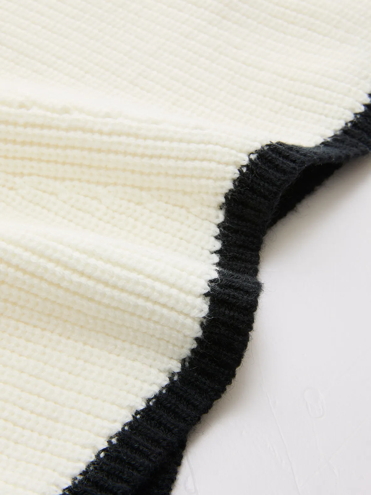 Wool Blend Contrast Trim Cap Sleeve Knit Top sold by COMMENSE product image thumbnail 4