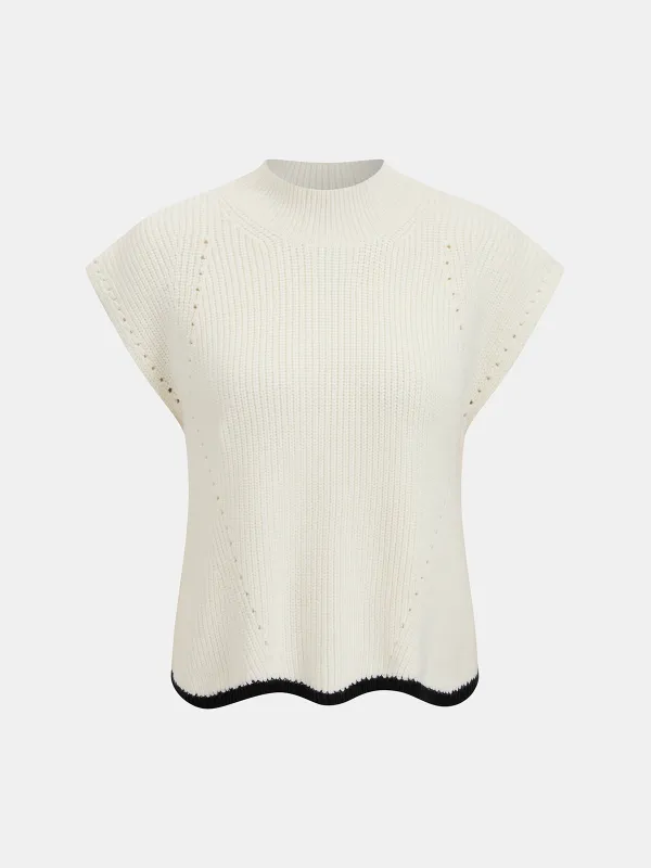 Wool Blend Contrast Trim Cap Sleeve Knit Top sold by COMMENSE