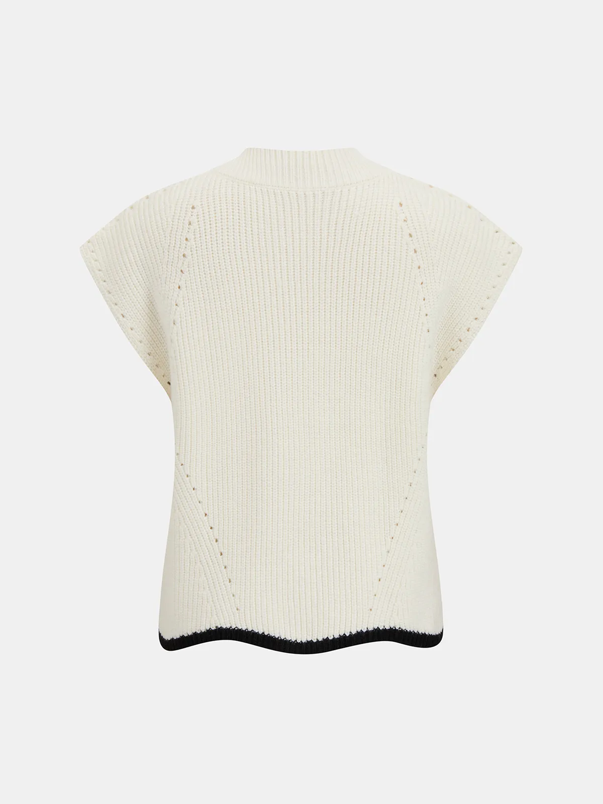 Wool Blend Contrast Trim Cap Sleeve Knit Top sold by COMMENSE product image thumbnail 2