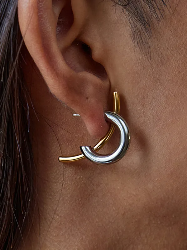 Two-Tone Intertwined Open Hoop Earrings made by COMMENSE