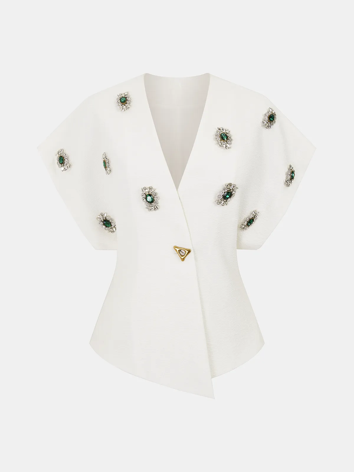 Jeweled Short Sleeve V-Neck Top sold by COMMENSE