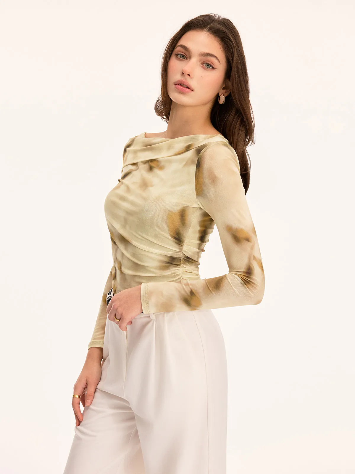 Tie Dye Ruched Sheer Long Sleeve Top sold by COMMENSE product image thumbnail 2