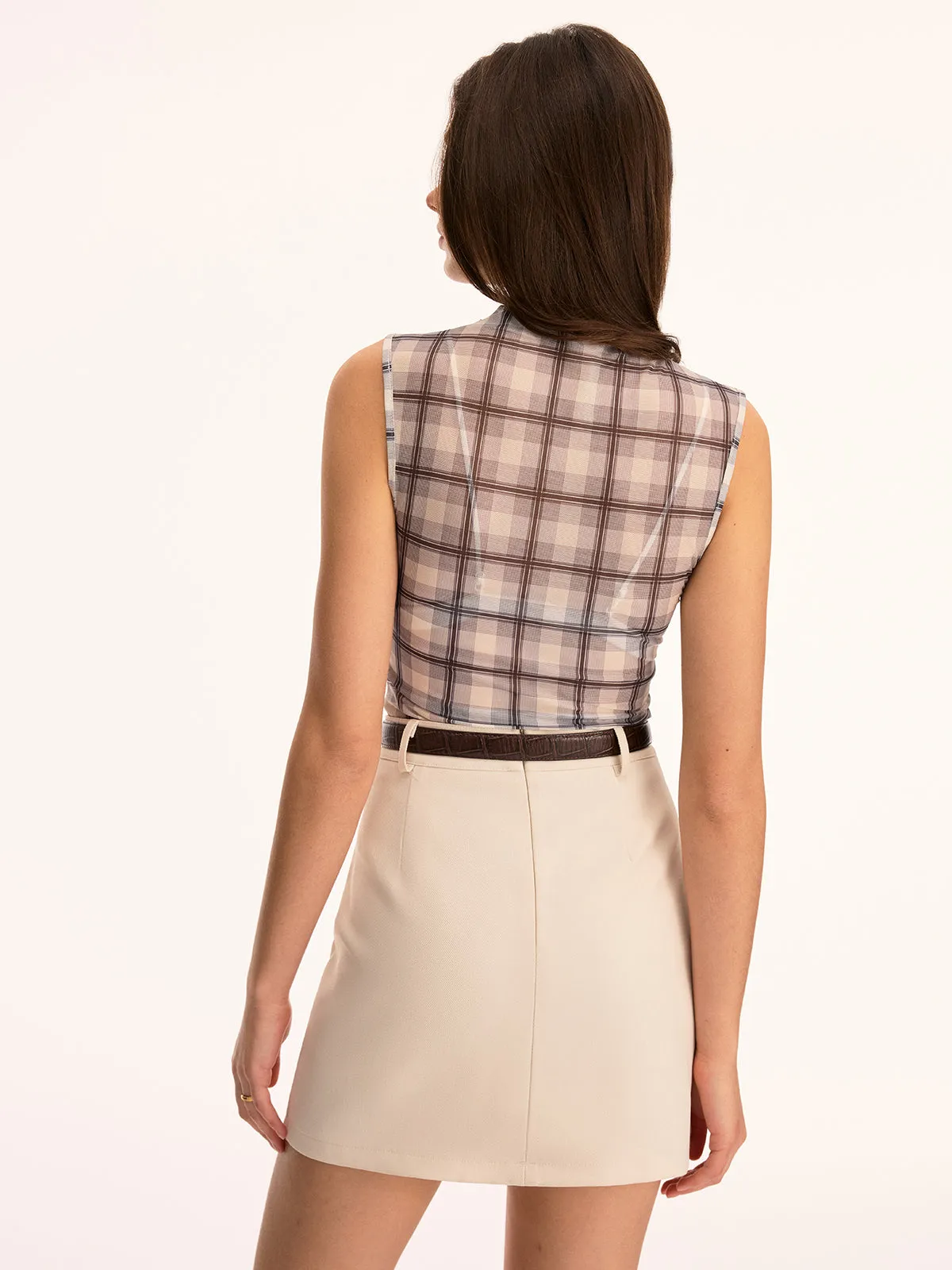 Plaid Sheer Mock Neck Sleeveless Tank Top sold by COMMENSE product image thumbnail 5