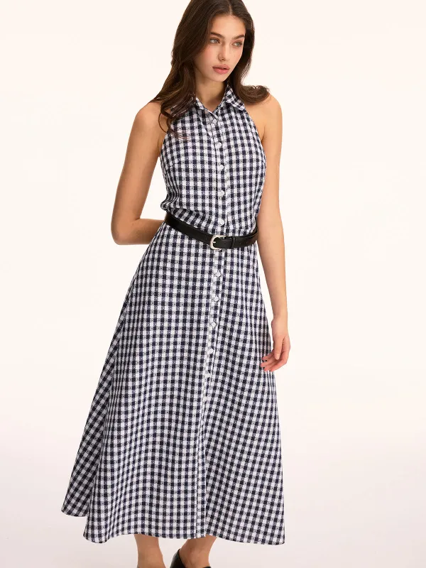 Gingham Sleeveless Maxi Shirt Dress sold by COMMENSE