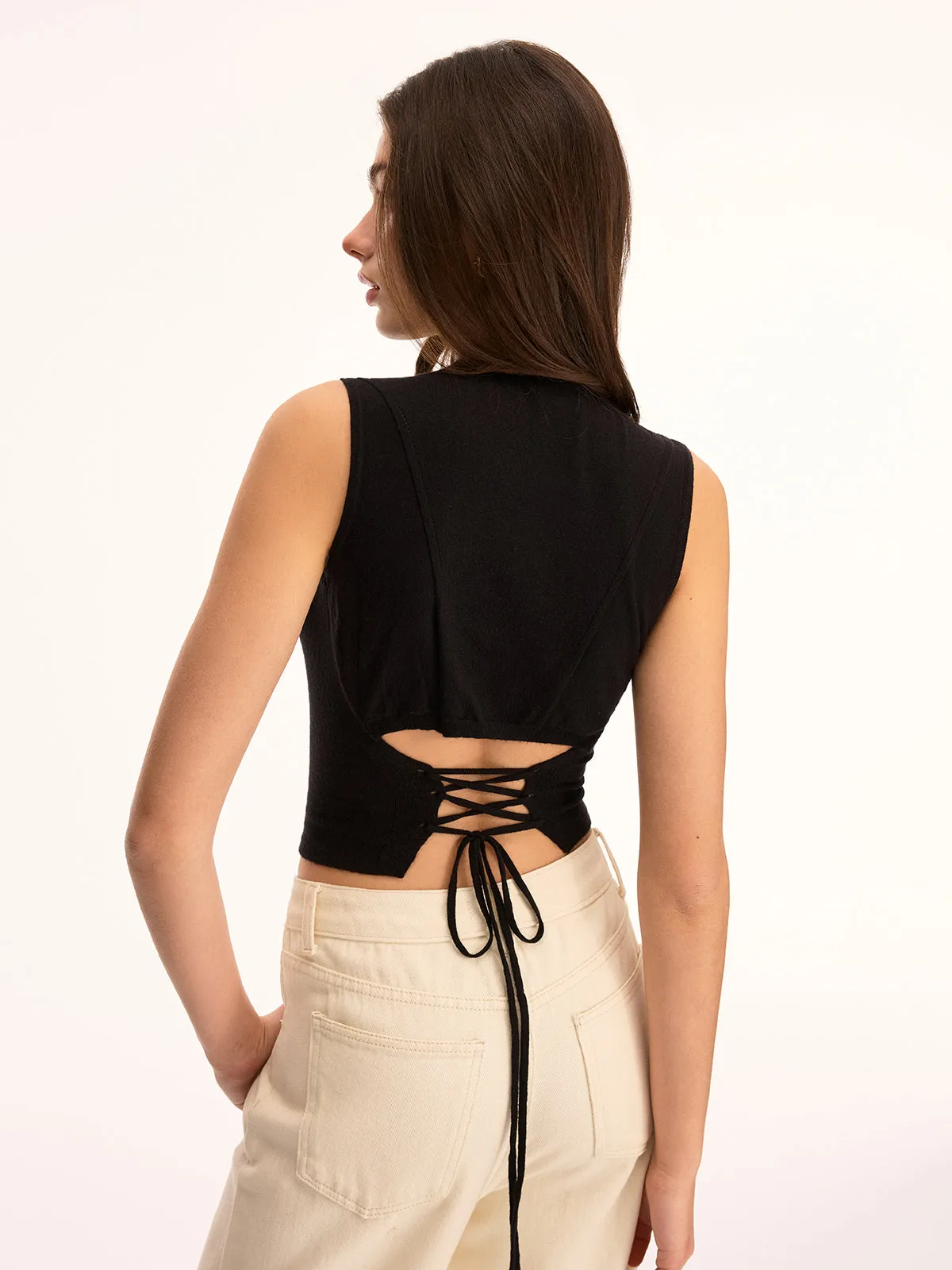 Back Lace-Up Sleeveless Crop Top sold by COMMENSE