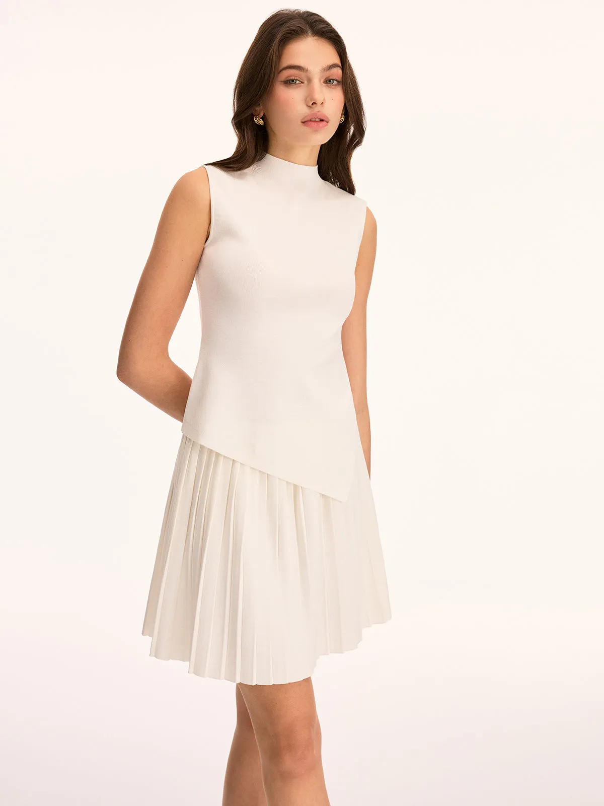 Sleeveless Knit Top & Pleated Mini Skirt Set sold by COMMENSE