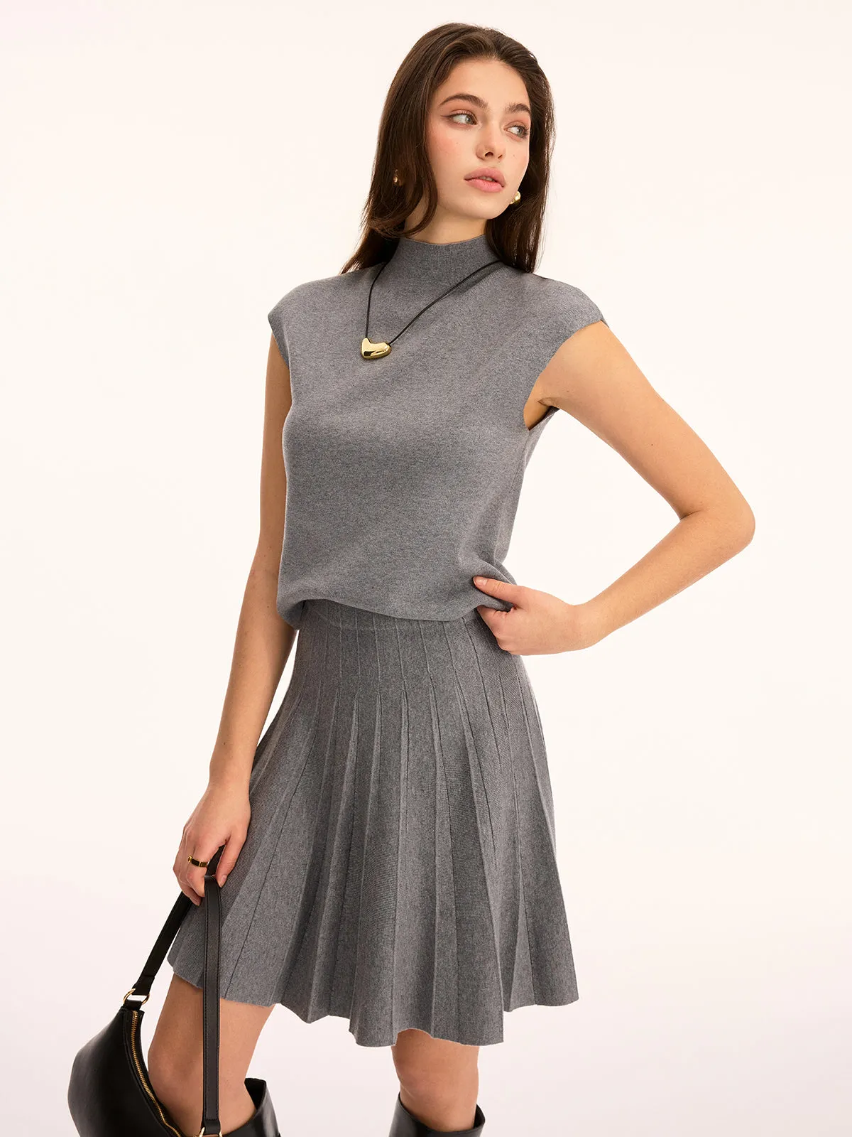 Wool-Blend Mock Neck Top & Mini Skirt Set sold by COMMENSE product image thumbnail 5