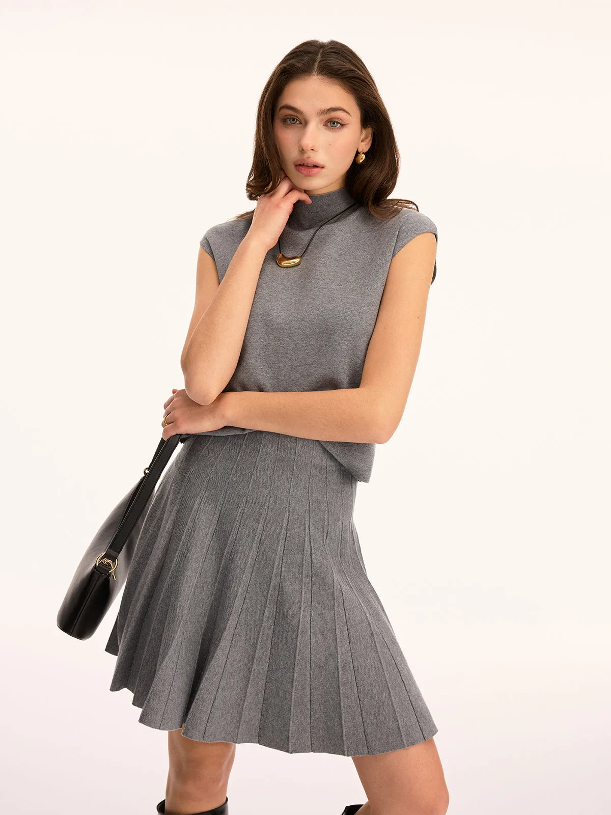 Wool-Blend Mock Neck Top & Mini Skirt Set sold by COMMENSE product image thumbnail 3