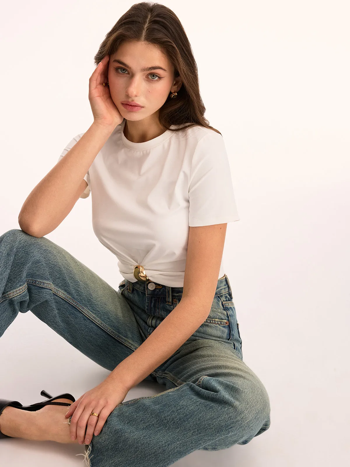 Metal Buckle Twist Front Crop Top sold by COMMENSE product image thumbnail 5