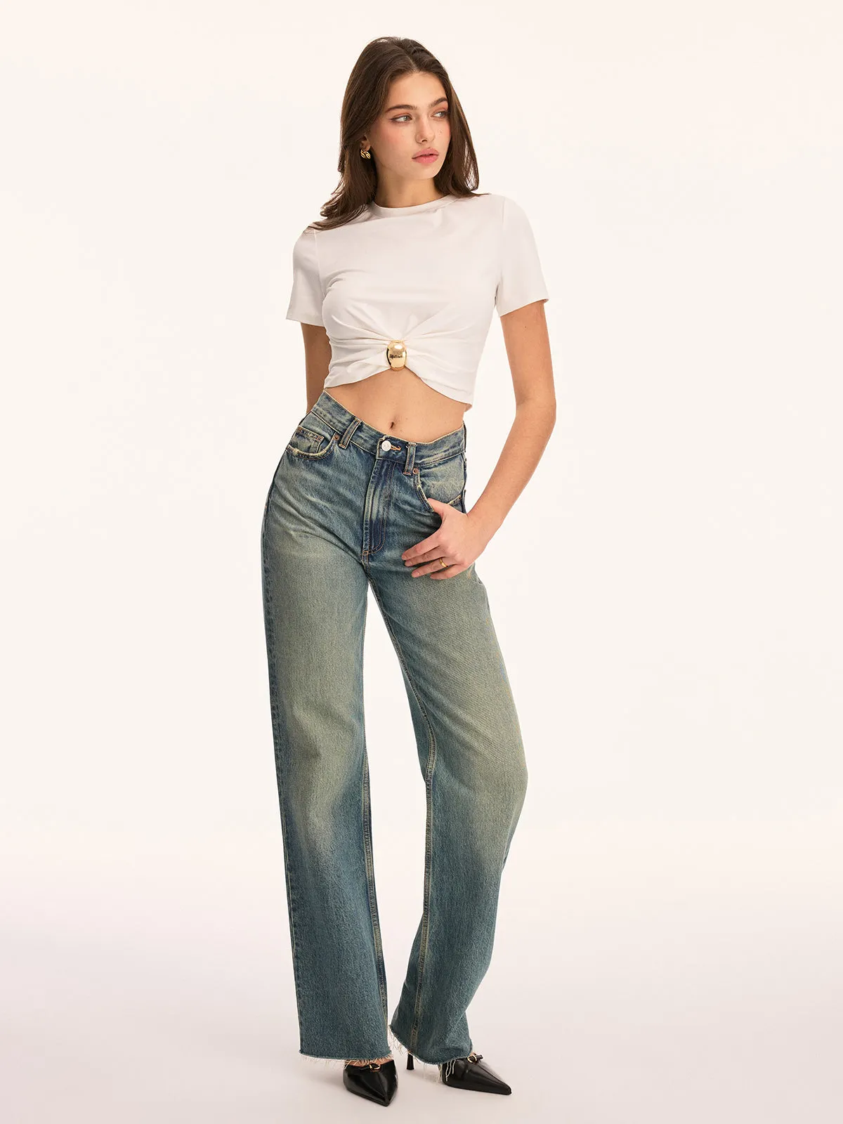 Metal Buckle Twist Front Crop Top sold by COMMENSE product image thumbnail 2
