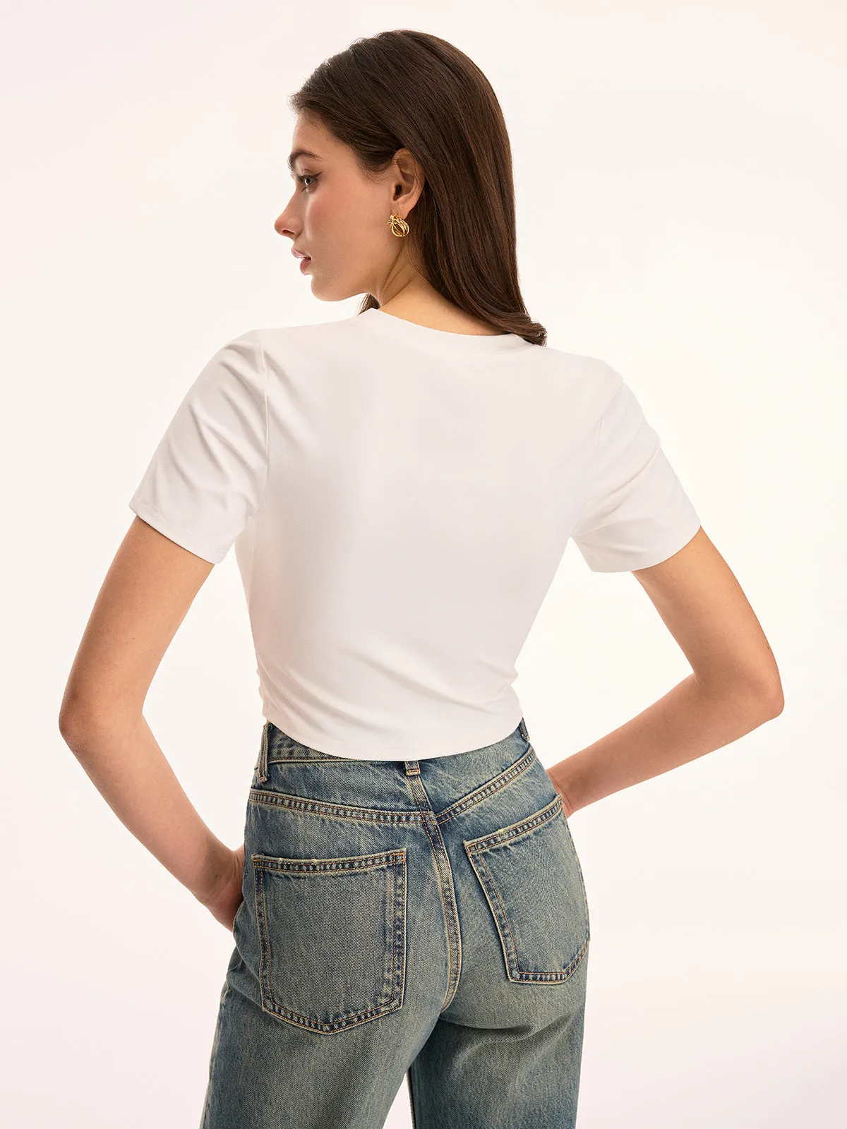 Metal Buckle Twist Front Crop Top sold by COMMENSE product image thumbnail 4