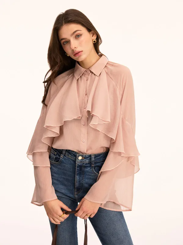 Ruffled Layered Long Sleeve Blouse sold by COMMENSE