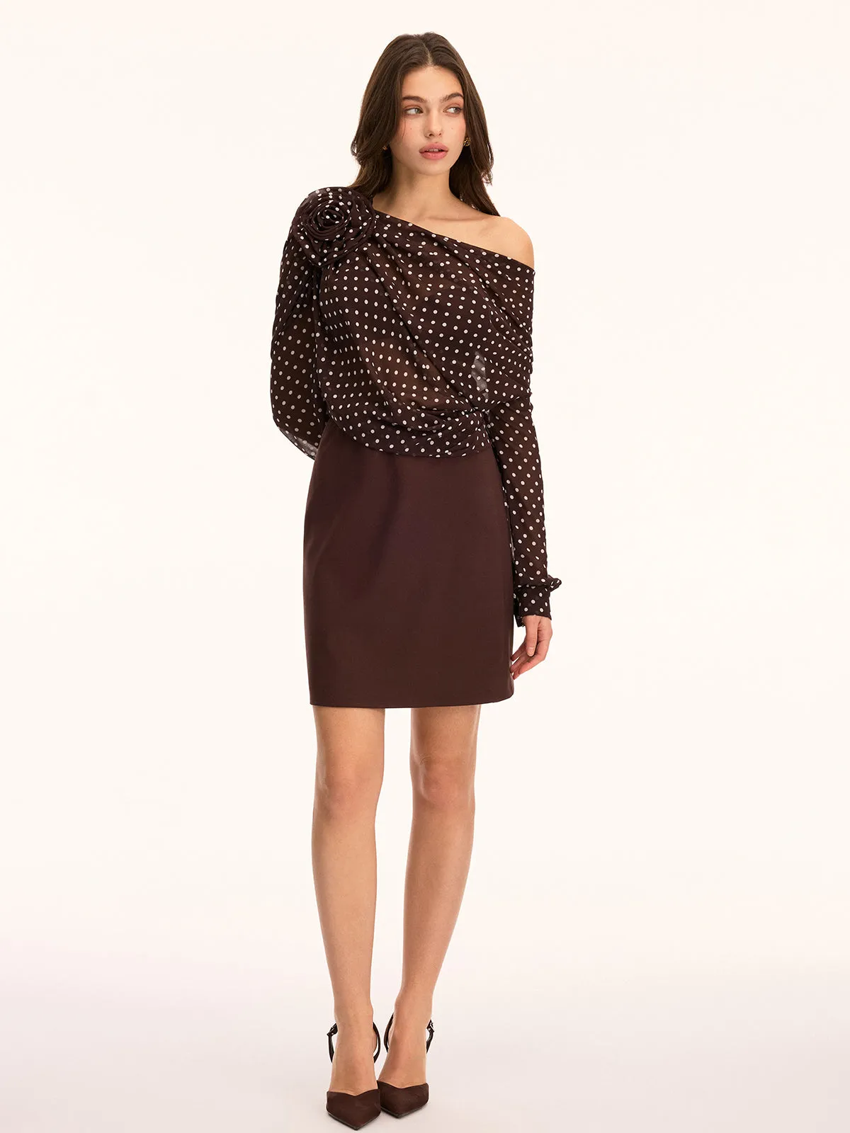 Polka Dot Off Shoulder 3D Flower Mini Dress sold by COMMENSE product image thumbnail 4