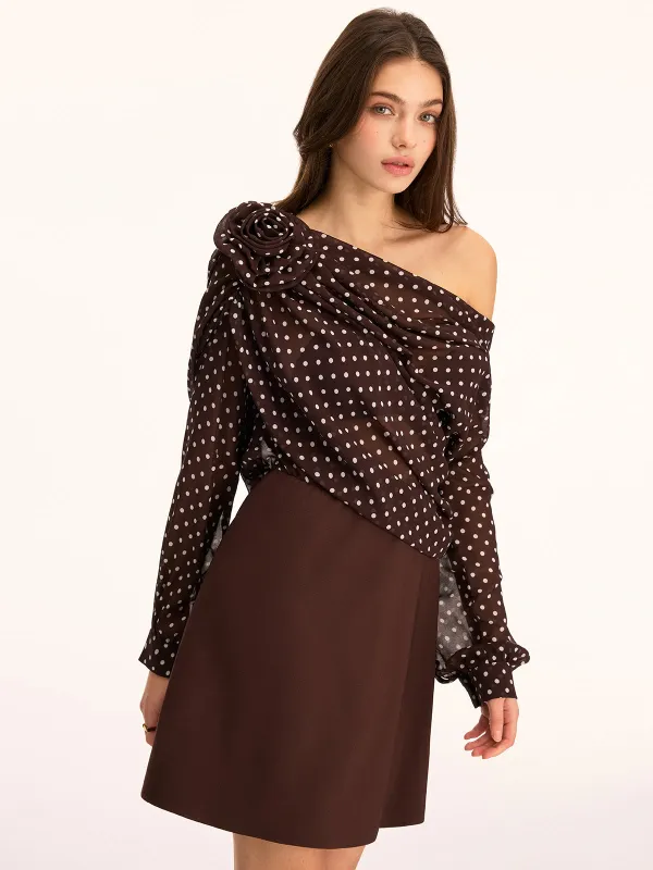 Polka Dot Off Shoulder 3D Flower Mini Dress sold by COMMENSE