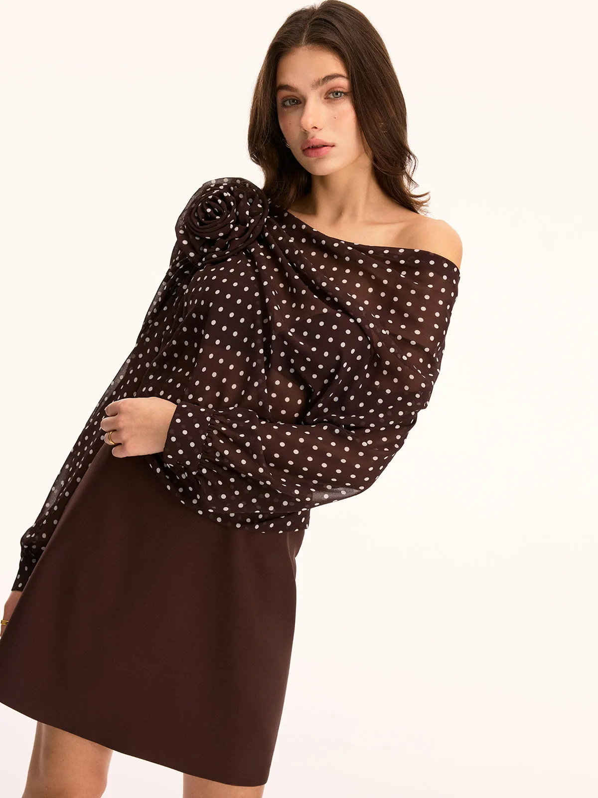 Polka Dot Off Shoulder 3D Flower Mini Dress sold by COMMENSE product image thumbnail 2