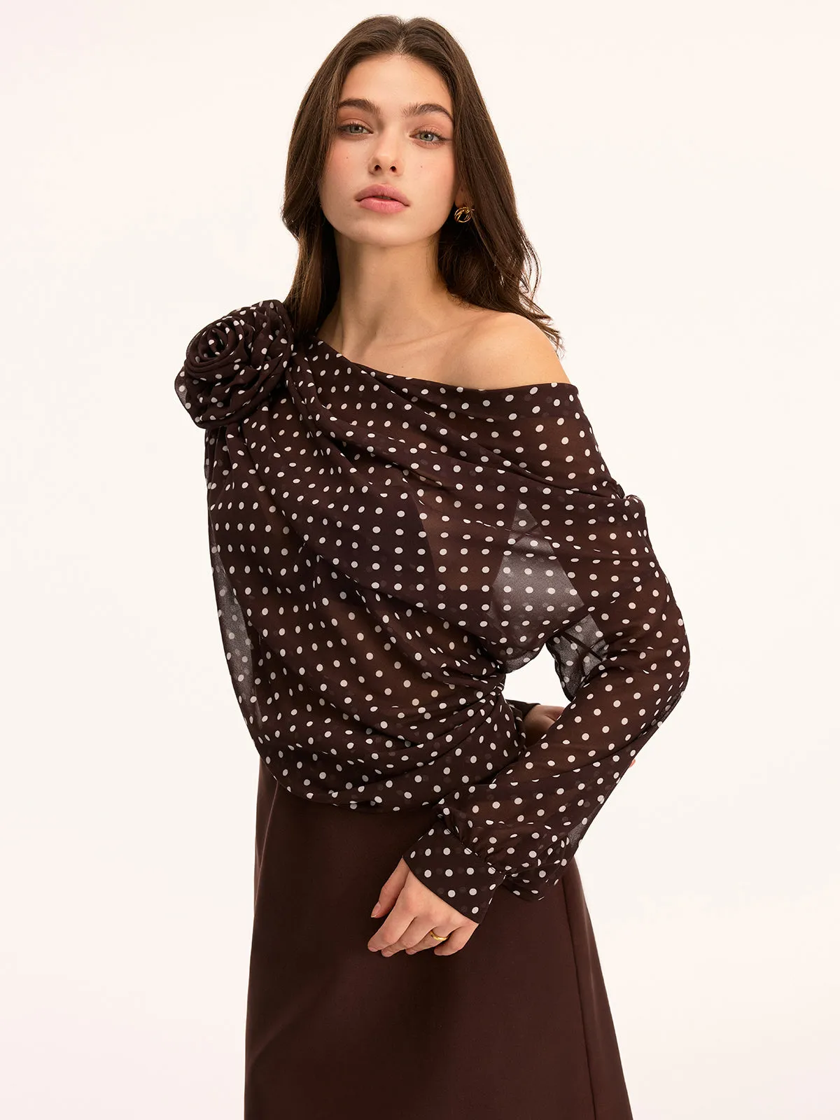 Polka Dot Off Shoulder 3D Flower Mini Dress sold by COMMENSE product image thumbnail 3