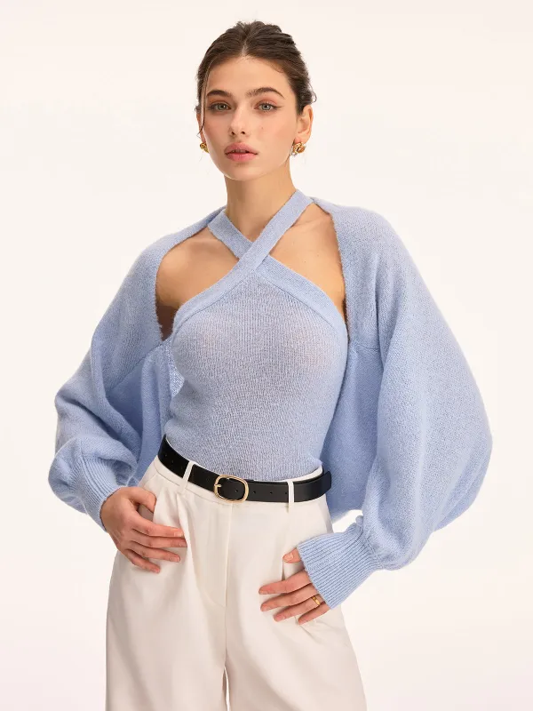 Halter Knit Top & Bolero Shrug Two-Piece Set sold by COMMENSE